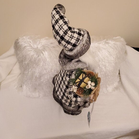 NWT White Pine Free Standing Santa Black White Plaid Herringbone Holiday Decor - Picture 6 of 17